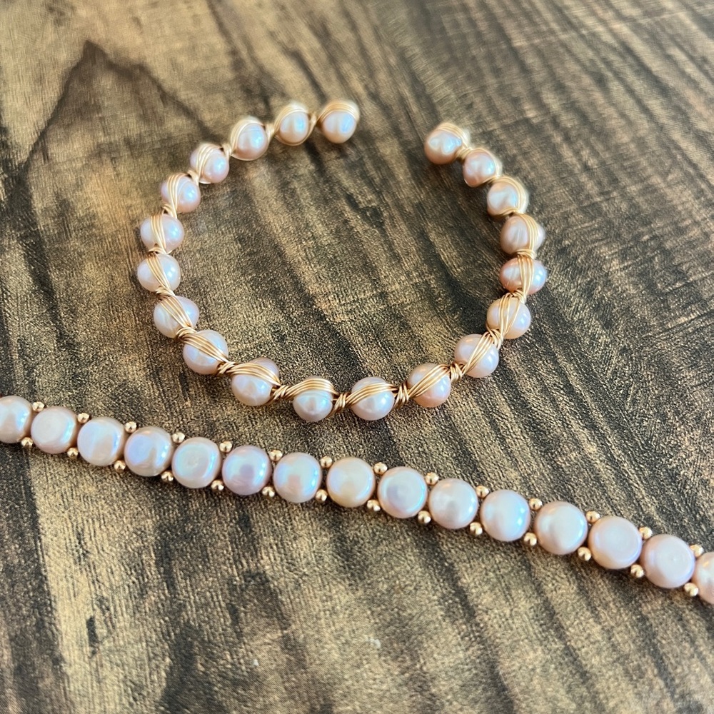 Delicate Pink Pearl Beaded Bracelet set of two - Elegant Women’s Jewelry